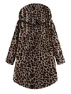 Cozy Leopard Fleece Hooded Fuzzy Asymmetrical Hem Button Teddy Bear Coat