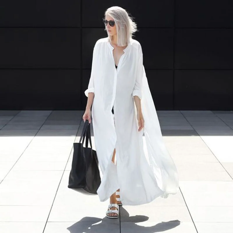 Brownm Brownm Person Cotton Blouse Shirt Beach Skirt Cardigan Dress Female Outside Long Cardigan Beach Sun Protection Clothing