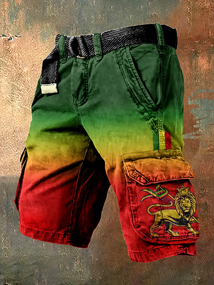 Retro Reggae Lion Of Glory Gradient Art Print Men's Cargo Shorts
