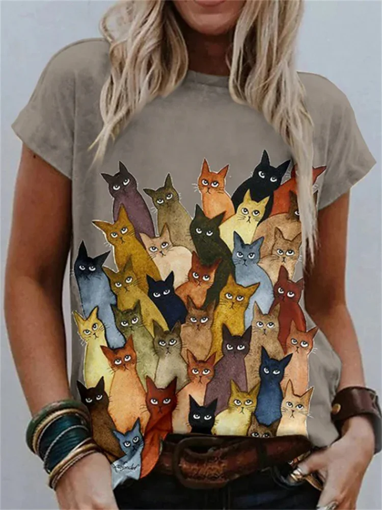 Colorful Crowded Cats Graphic T Shirt