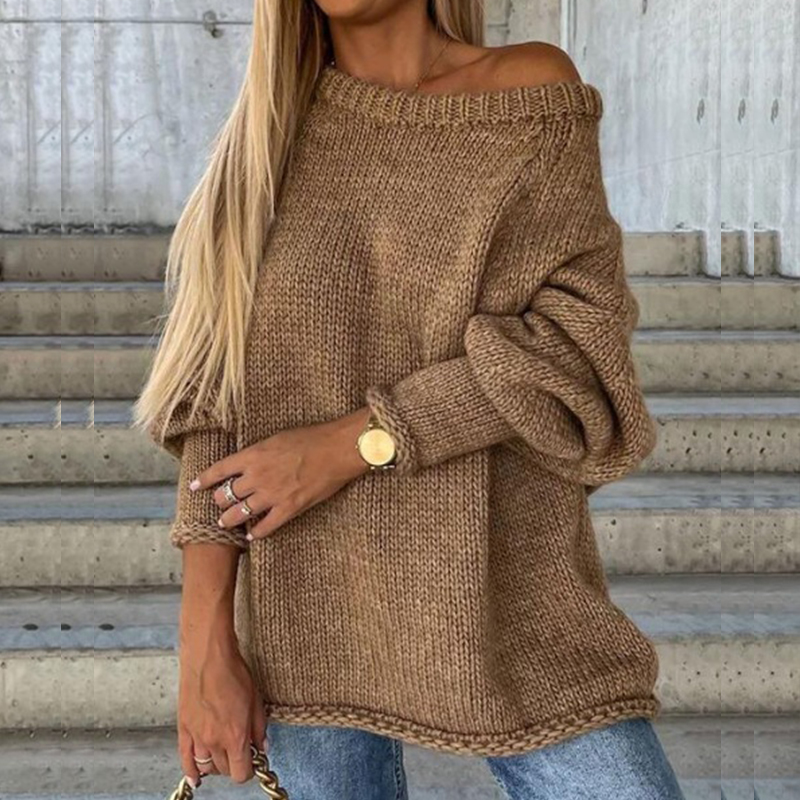 Gamesnexts Sexy Elegant Solid Knit Crochet Sweater Female Fashion Crew Collar Oversize Pullover Lady Fall Winter Long Sleeve Commuter Tops