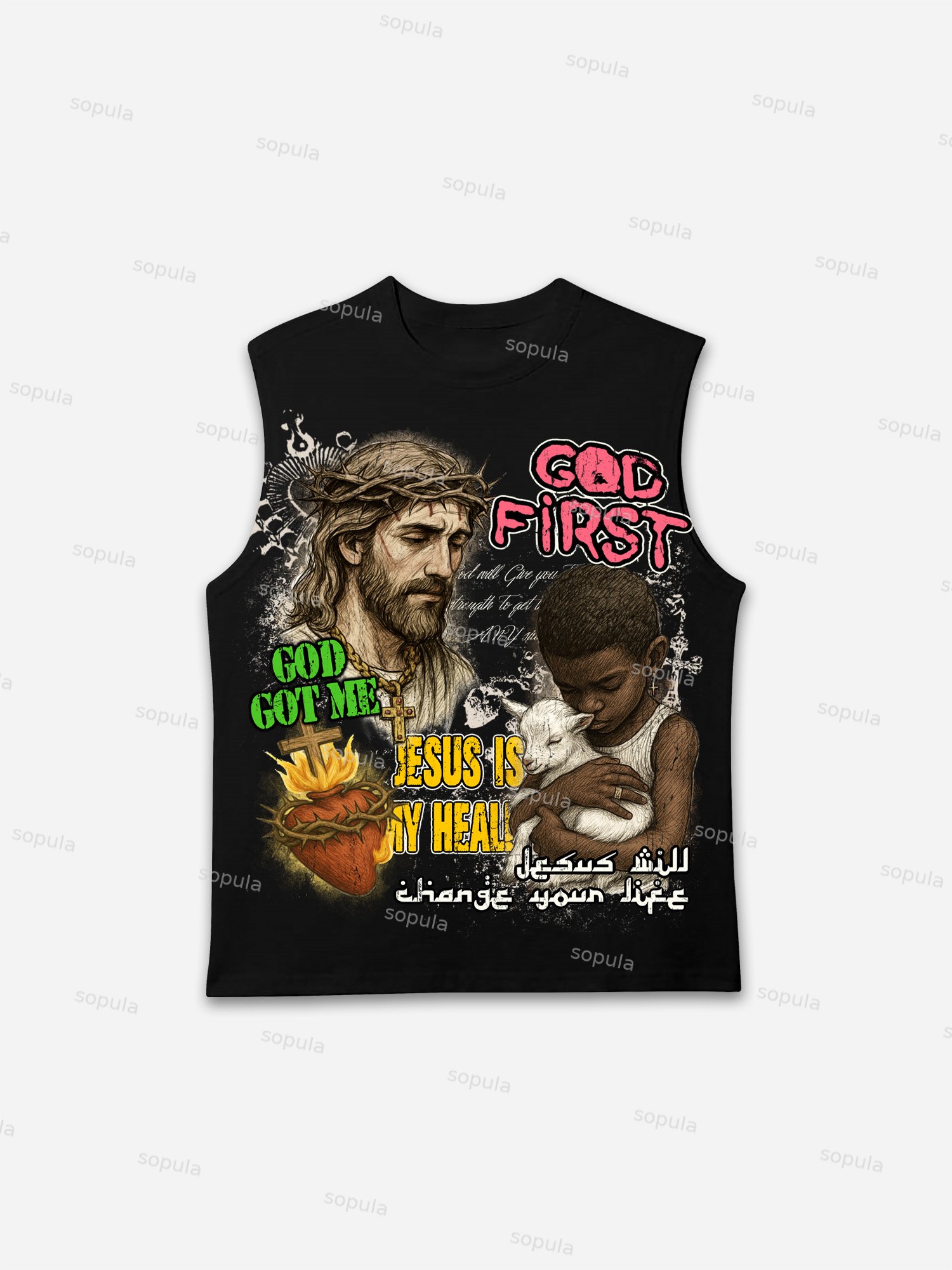 Jesus Is My Healr Vintage Black Boy Graphic Tank Top - Sopula｜Premium Graphic Tees & Graphic Clothing