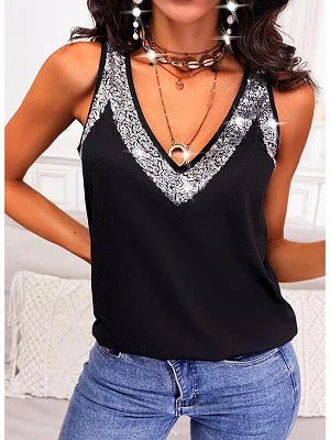 Sleeveless V Neck Solid Color Tank Top