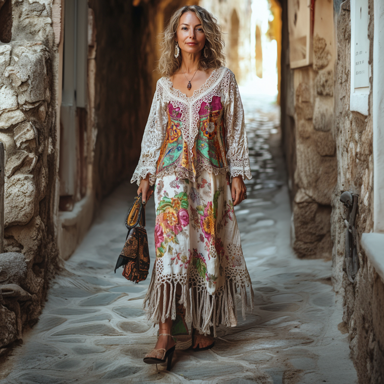 Vintage Loose Linen Patchwork Dress 4f28
