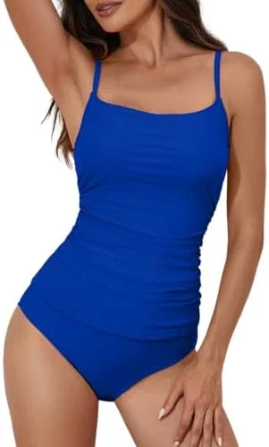 Women's Swimsuit Ruched Tummy Control Tankini Set 