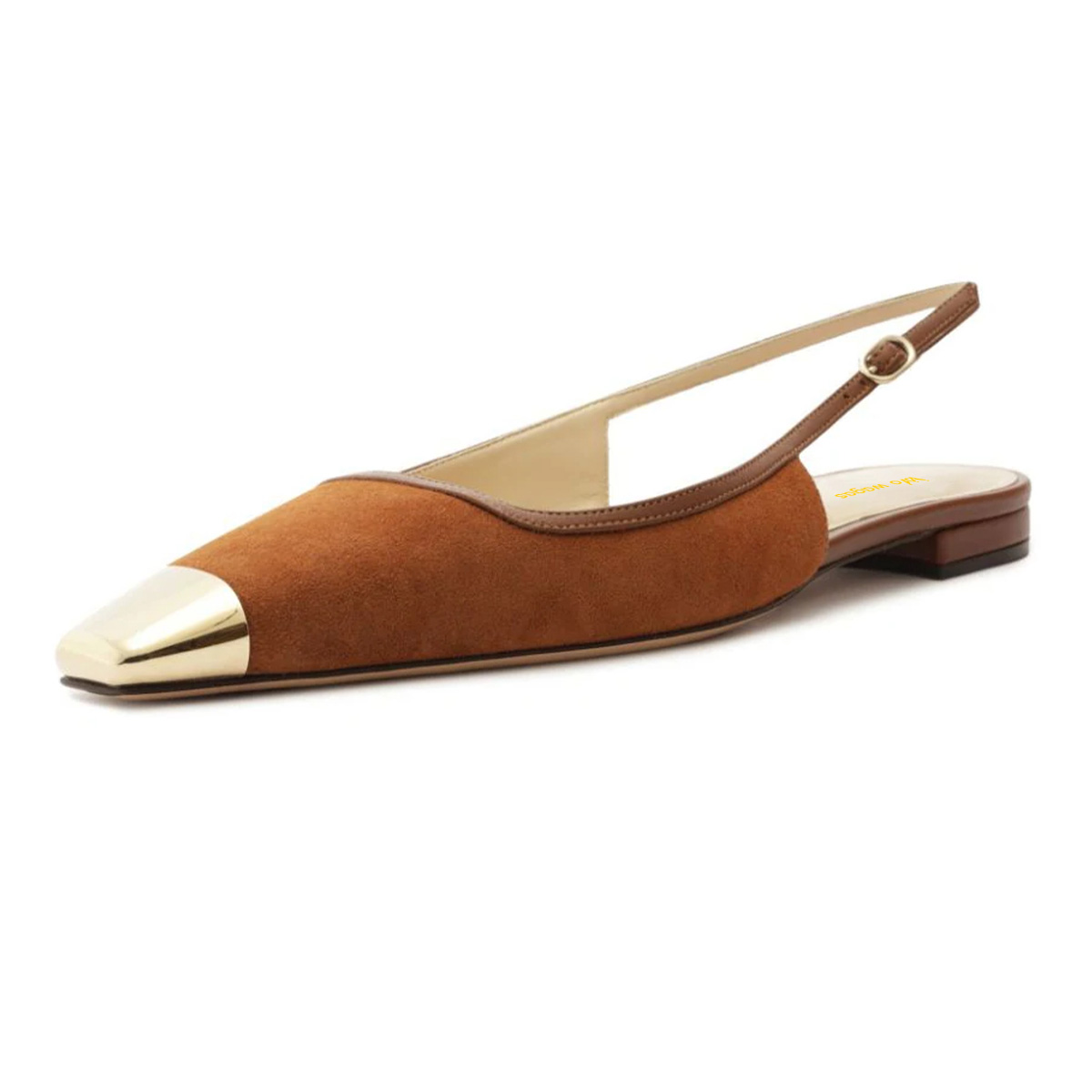 Brown Patchwork Slip-On Cap Toe Flat Slingback Shoes with Buckle Nicepairs