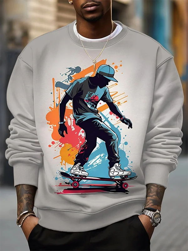 Men's Skateboard Street Art Print Casual Sweatshirt