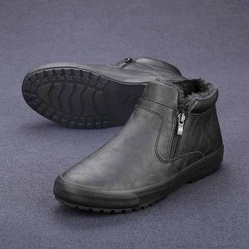 Trend Classic Men Casual Plush Shoes Winter All-match Zip Opening Male Footwear High-top Warm Lined Shoes Fashion New Arrivals