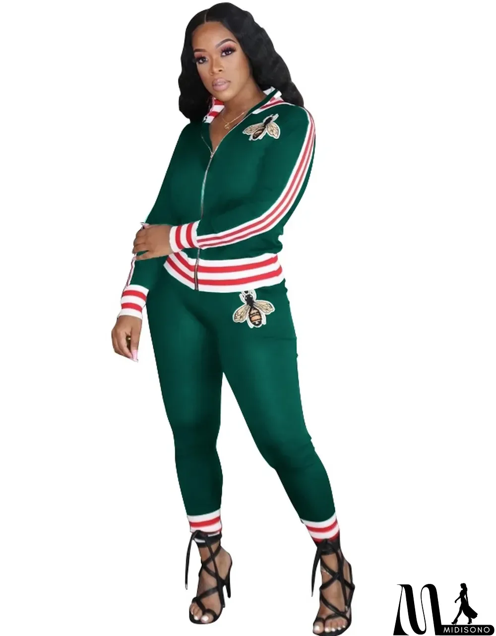MidiSono - Autumn Stripes Zip Up Tight Tracksuit