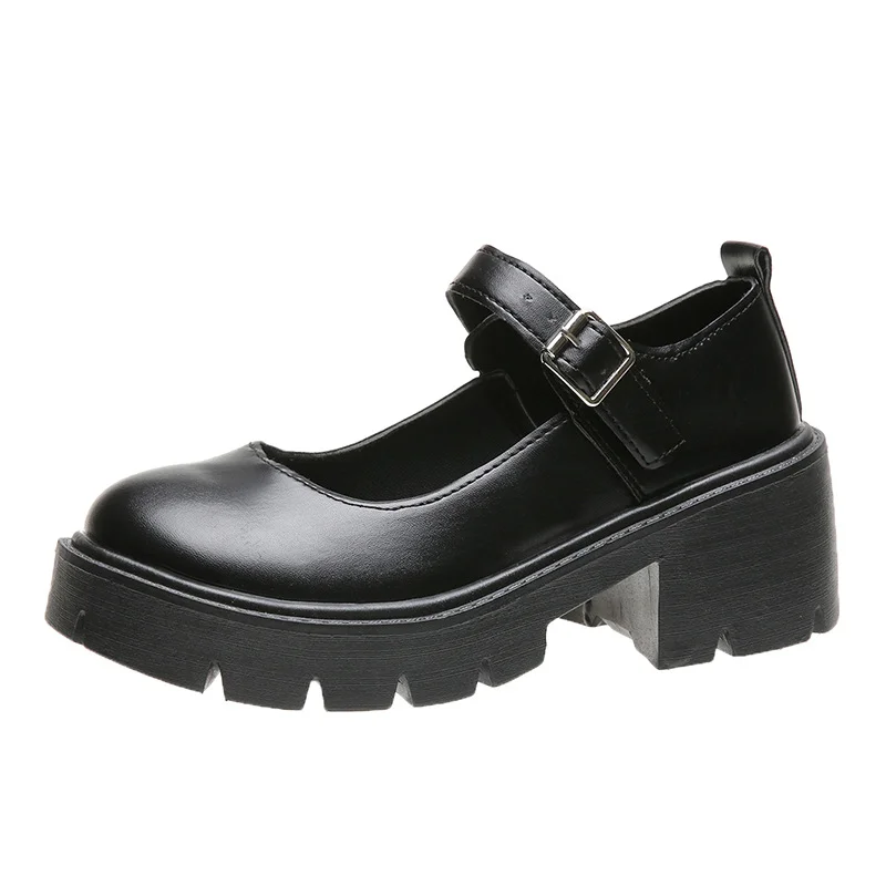 Yyvonne Red British Small Leather Shoes Women Thick-Soled Mary Treasure Shoes Buckle High Heel Single Shoes Lolita Students JK Uniform Shoes