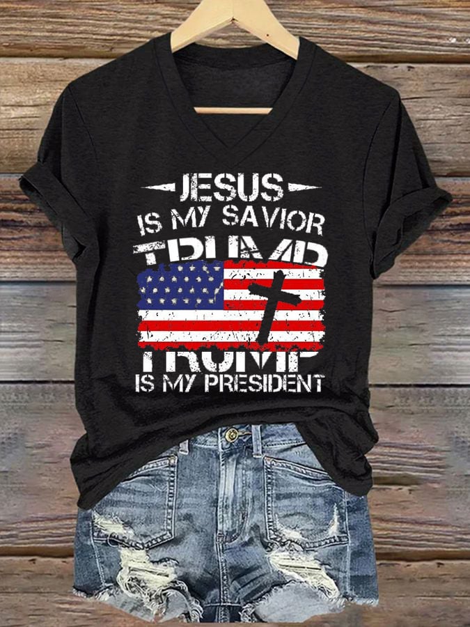 Women'S Jesus Is My Savior You Is My President Print T-Shirts