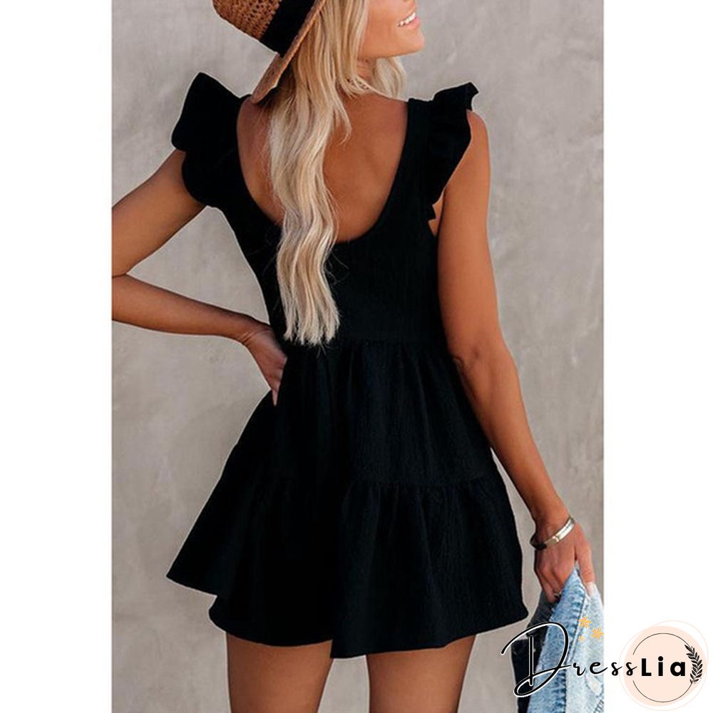 Summer Solid Sleeveless Button Decoration Jumpsuit Short Pants Outfits for Women Beach Wear Playsuit