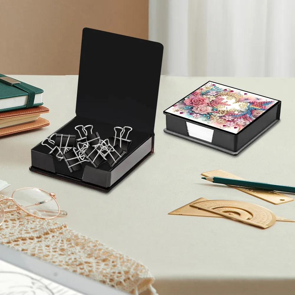 PU Flower Bird Diamond Painting Notecard Box with 160 Sheets of Paper