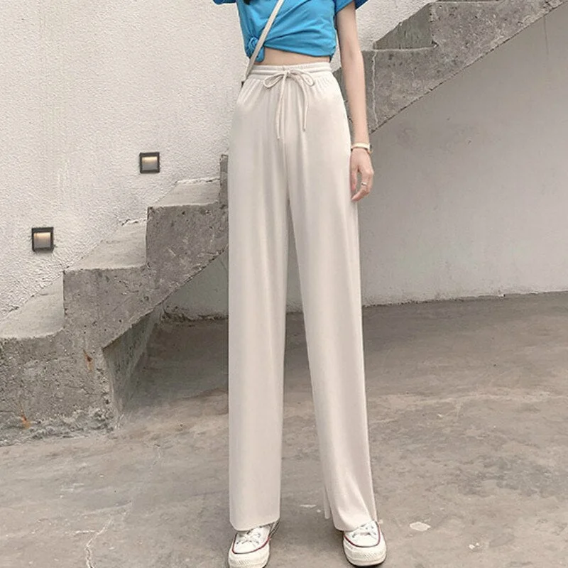 High Waist Soft Comfort Women Pants 2021 New Casual Summer Slacks Pants Women Ice Silk Full Length Long Trousers Female Slacks