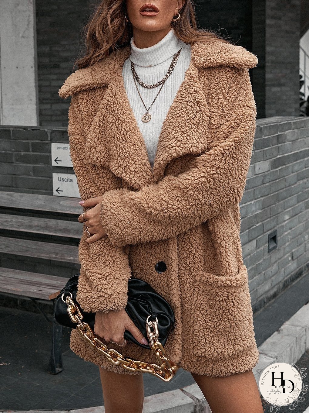 Coats Bubble Fluff Loose Lapel Pocket Trench Coat for Women