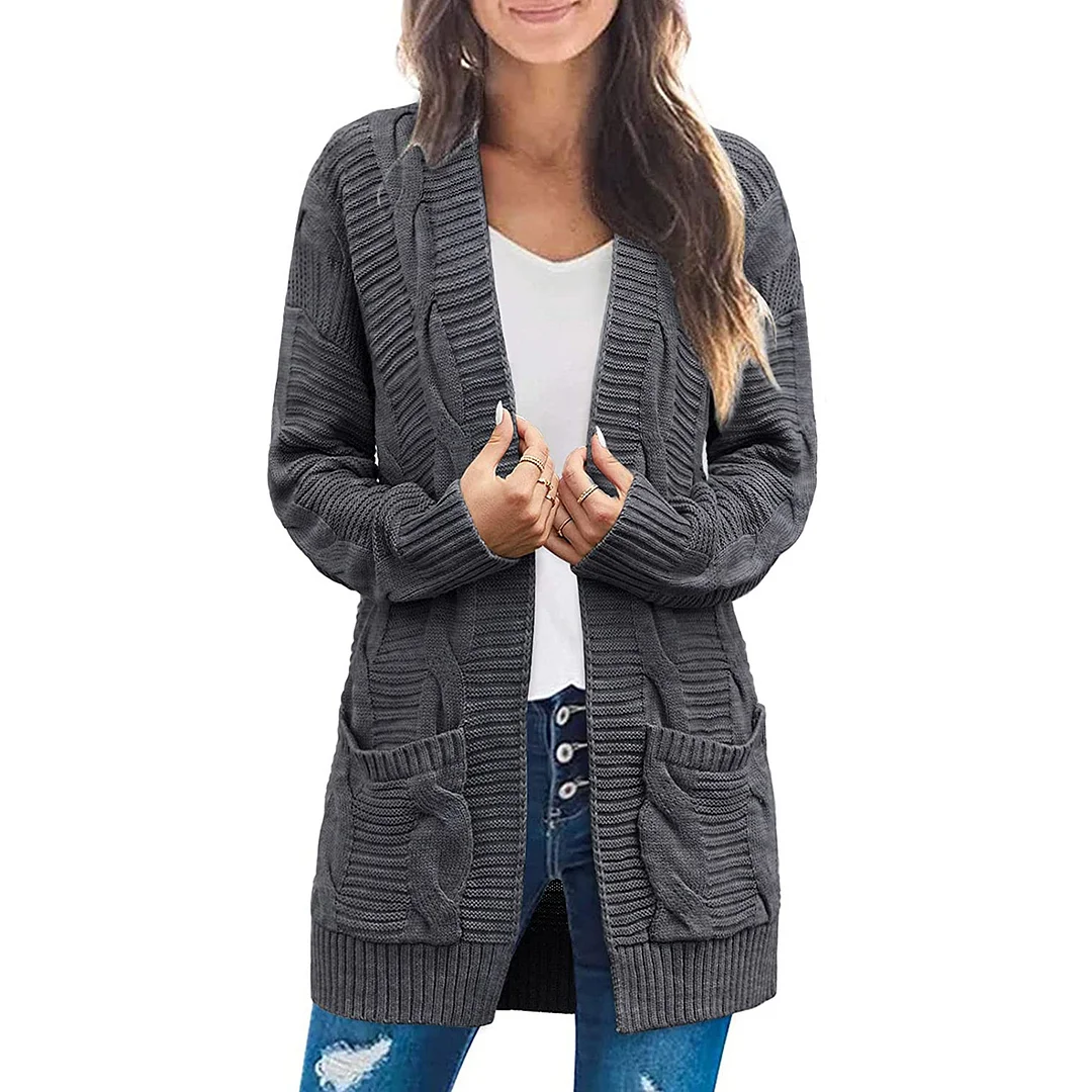 2022 WOMEN'S LONG SLEEVE CABLE KNIT CARDIGAN SWEATERS