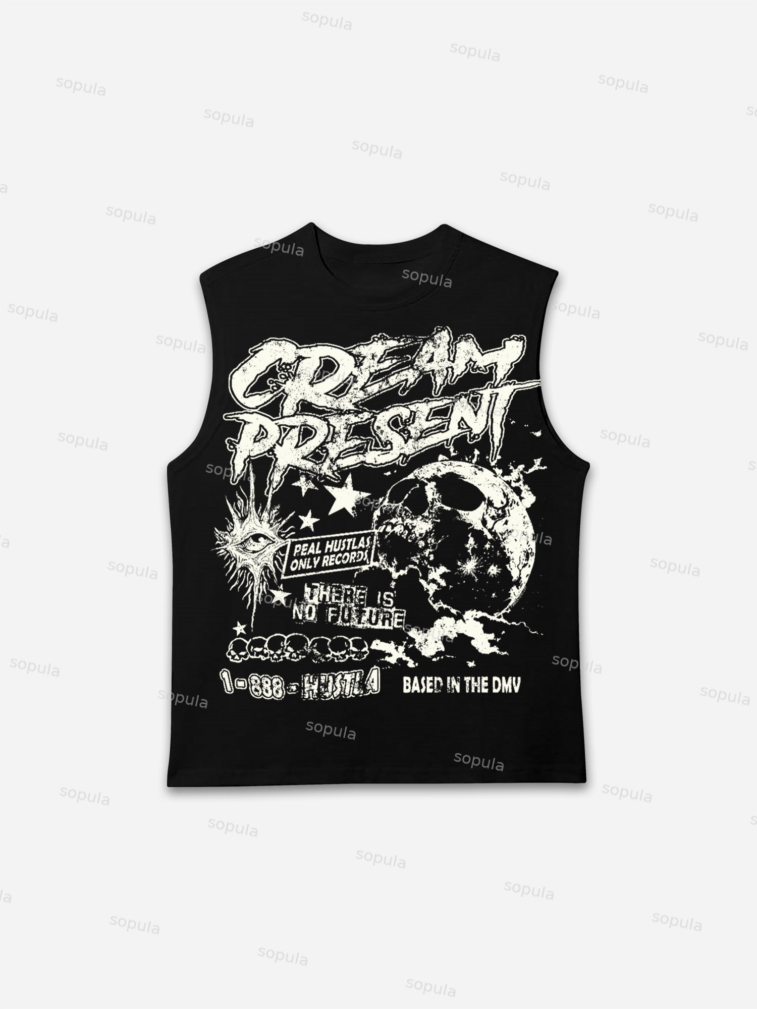 Cream Present Aged Vintage Dark Skull Graphic Vest - SOPULA