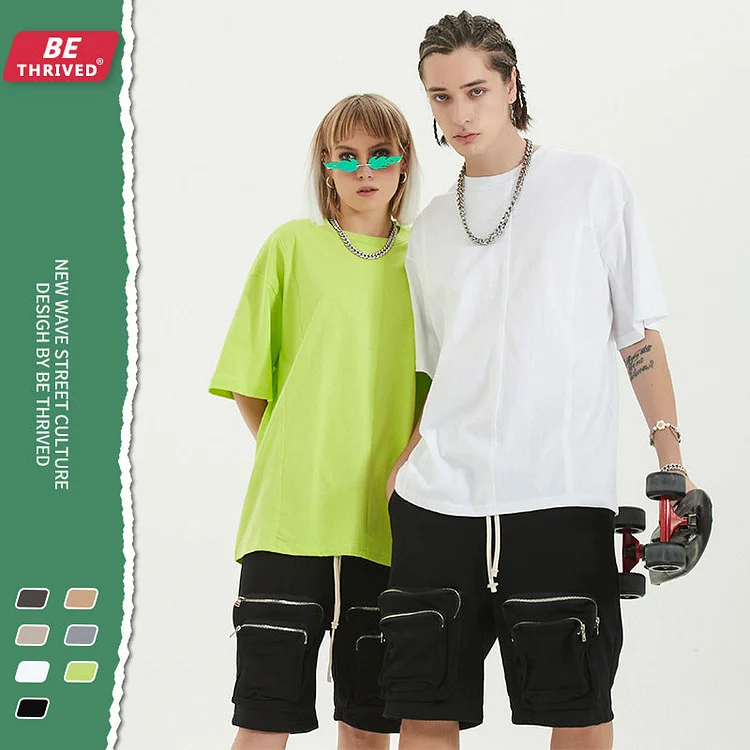 Men's Summer Large Size Loose Retro Sports Top Short Sleeve Solid Color T-shirt Men's Men Top