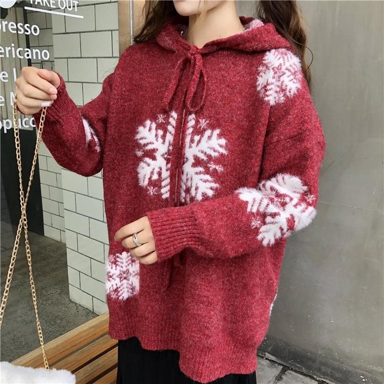 Red Christmas Snowflake Hoodie Sweater S12990