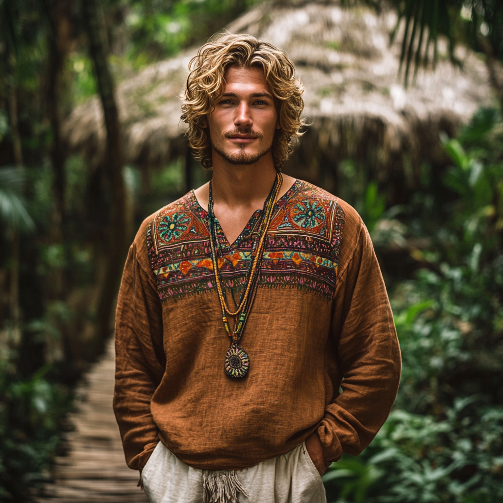 Men's Bohemian Linen Top-inspireuse