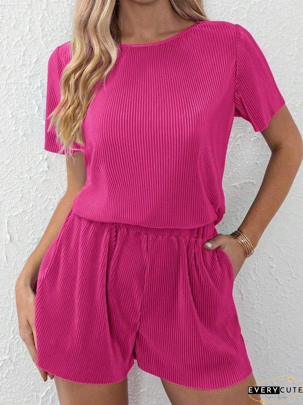 Women's Pink Pleated Shorts and Top Set