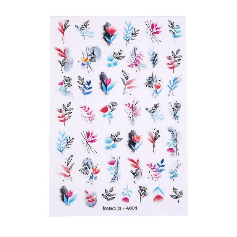 Harunouta Green Simple 3D Nail Stickers Flower Leaves Geometric Lines Transfer Water Sliders Manicures for Nail Art Decoration