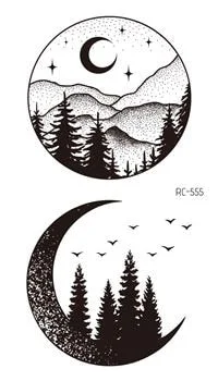 1 PC Geometric Planet Fashion Women Temporary Tattoo Sticker Water Transfer Tattoo Minimalist Small Sun Moon Design Fake Tattoo