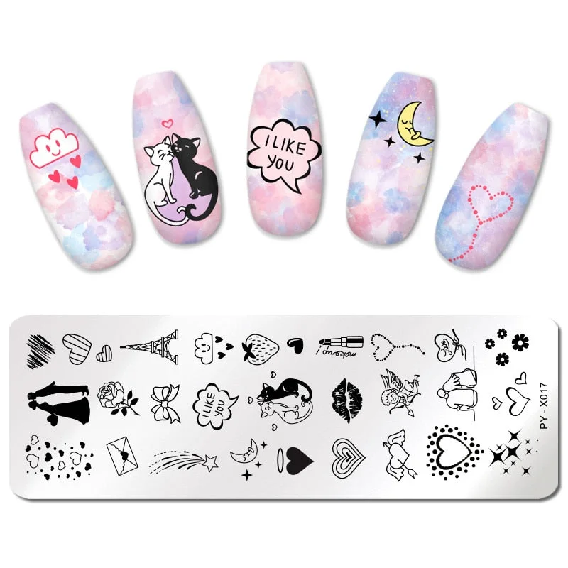 PICT YOU Valentine's Day Nail Stamping Plates Rose Flower Love Pattern Nail Art Plate Overprint Stamp Stencils Design Molds