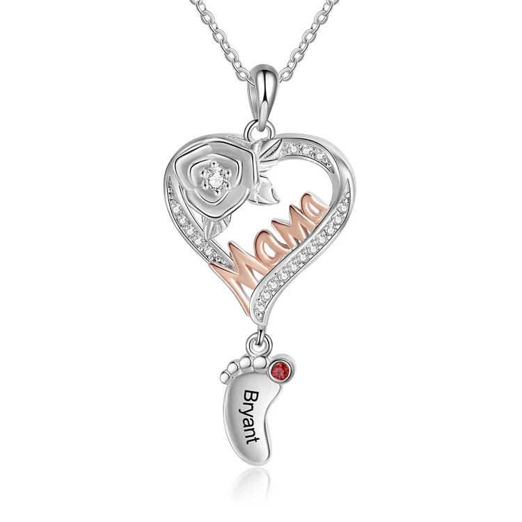 Personalized Mama Rose Necklace Custom 1 Name Baby Feet Necklace