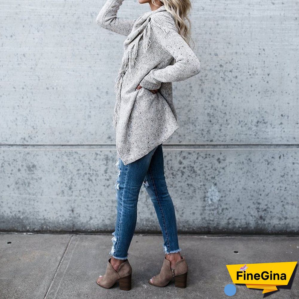 Fashion Women's Speckled Shawl Fringe Cardigan Knited Tassels Slash Sweater Coat Outwear