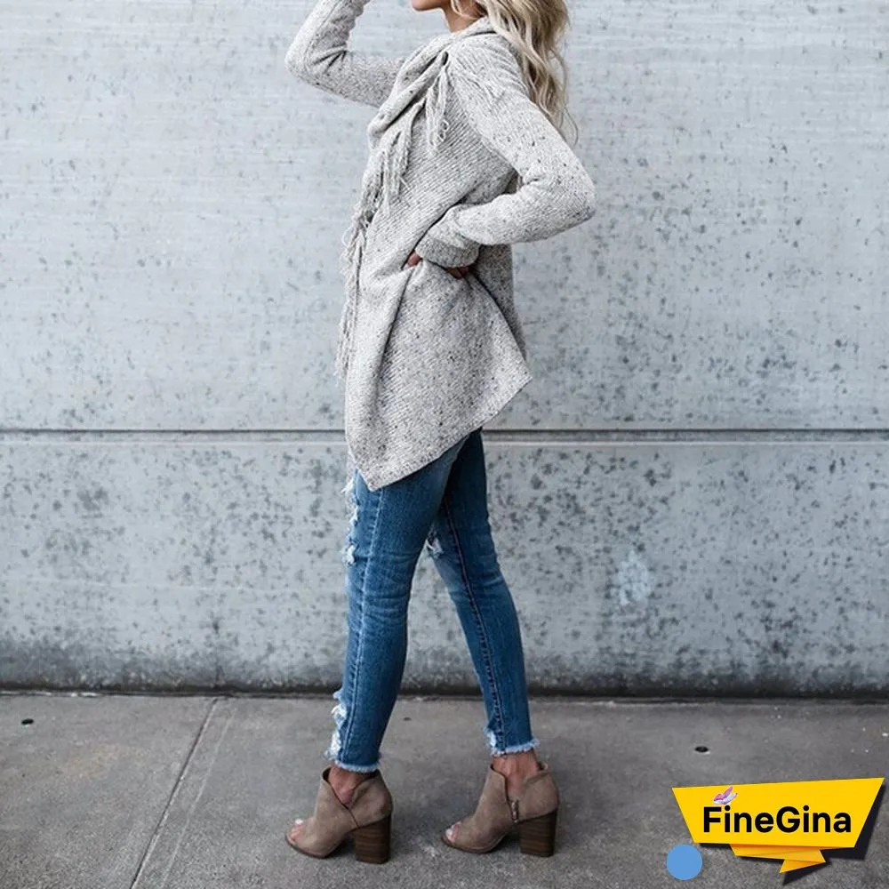 Fashion Women's Speckled Shawl Fringe Cardigan Knited Tassels Slash Sweater Coat Outwear