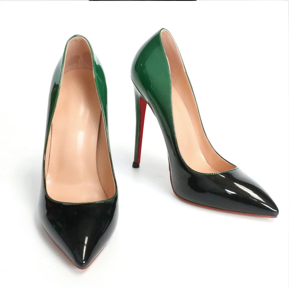 120mm Women's Wedding Partre Red Bottom Gradient High Heels Fashion Pumps Patent Shoes-MERUMOTE