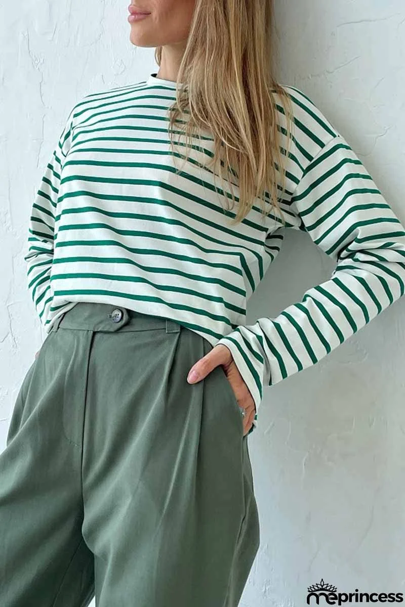 Casual Striped Patchwork O Neck Tops