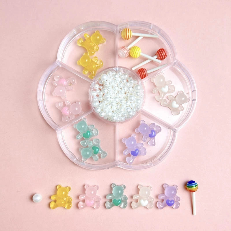 7-Grid Mixed Bow Pearl Nail Beauty Ornament Girl’s Style Mini Small Bow Tie Nail Material Package Box