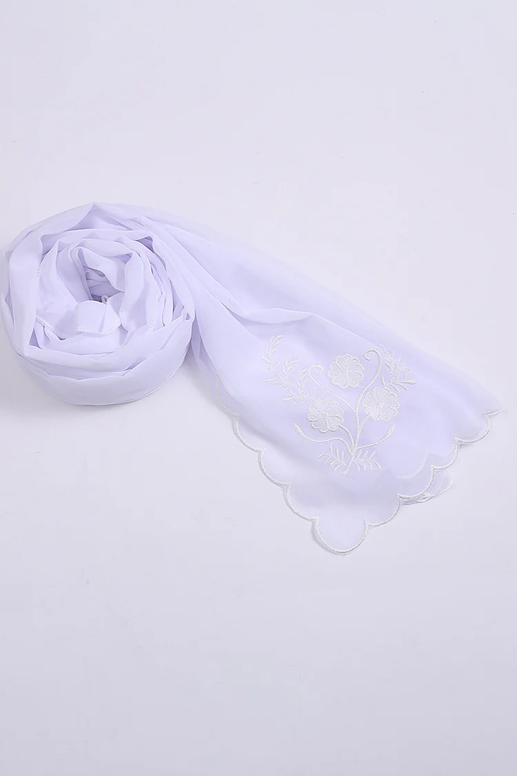 Floral Embroidery Curved Trim Long Scarf Shawl Shayla Hijab