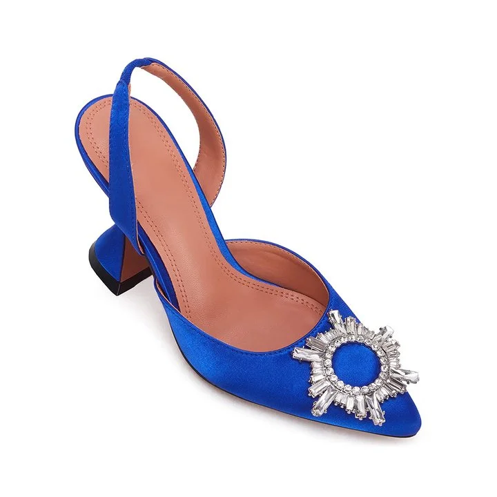 Women's 95mm High Heels Crystal Rhinestone Slingback Pumps Shoes For Wedding Party 