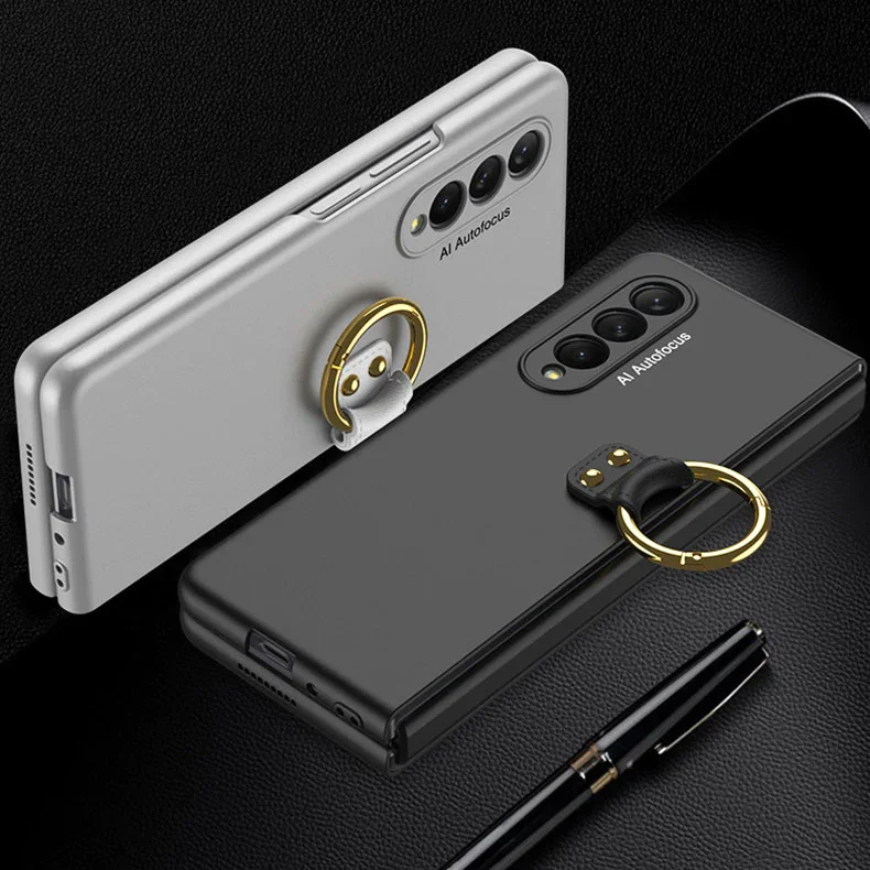 Applicable To Samsung Z Fold3/Z Fold4 Ultra-Thin Full Shell Membrane Skin Feeling Ring Bracket Mobile Phone Case