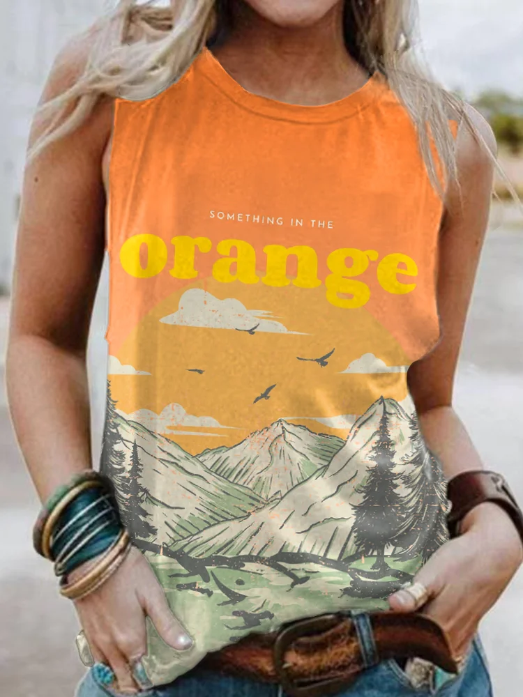 Comstylish Something In The Orange Print Casual Tank Top