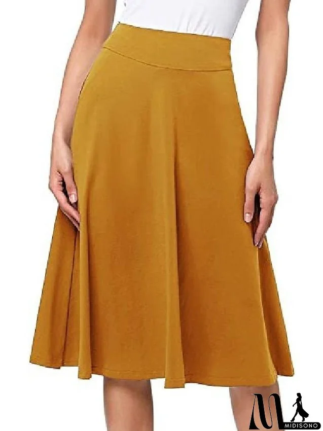 Women's Swing Work Skirts Midi Black Yellow Light Green Wine Skirts Knitting Elegant Office / Career S M L