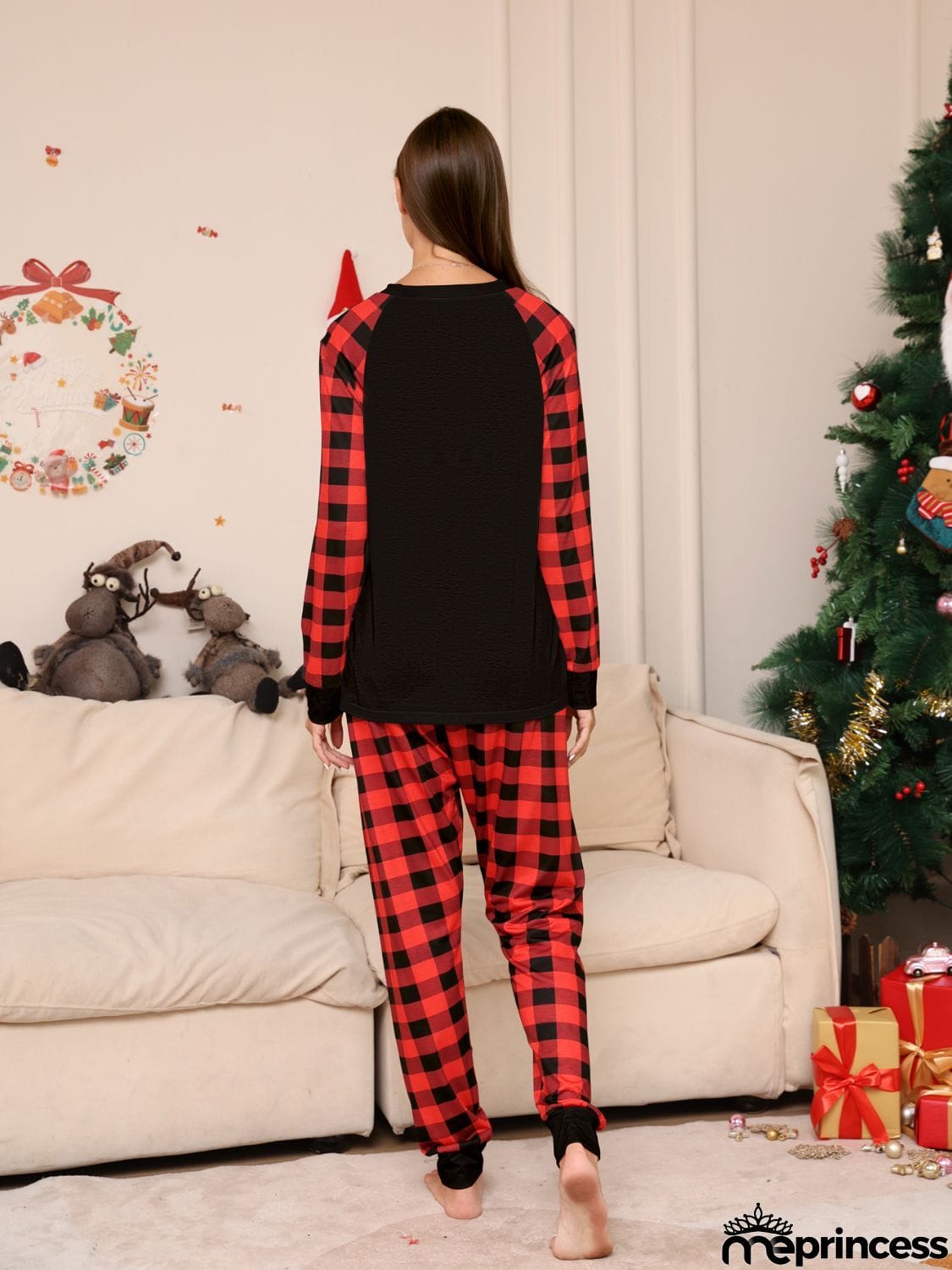 Full Size Raglan Sleeve Top and Plaid Pants Set