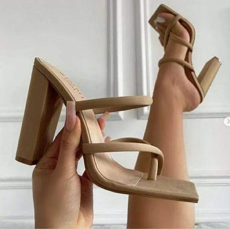 Ladies Sexy Heels Women Pumps Elegant Square Head Toe  High Heels Wedding Shoes Thick Heel Heeled Slingback Pumps Sandals