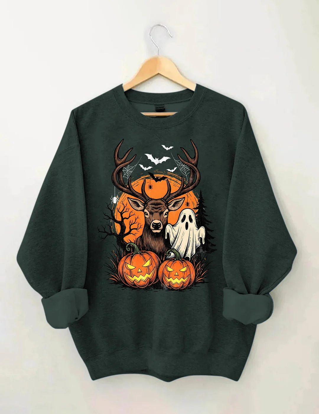Halloween Deer Ghost and Pumpkins Sweatshirt