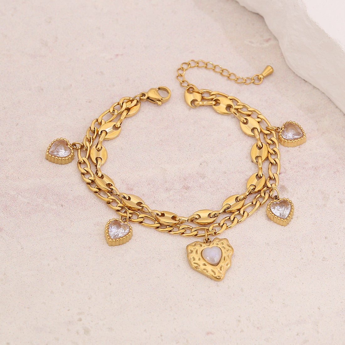 Titanium Steel Bracelet Bow Star Moon Heart Diamond Double Layer Stacking Pig Nose Bracelet Female B618