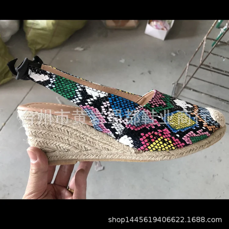 Yyvonne Summer New Hemp Rope Heel Sandals Women High Heel Head Bow Snake-Snake Sandals Large Size