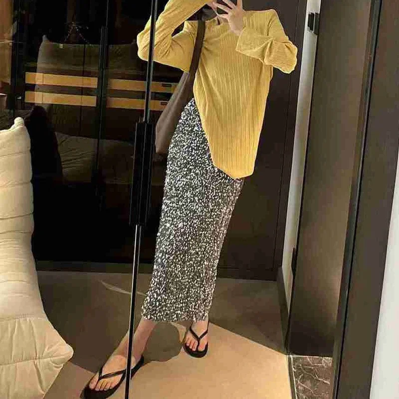 Brownm Brownm New Fashion High-Rise Thin-Skinny Dress Women Tight Waist After Open Elastic Straight Skirt