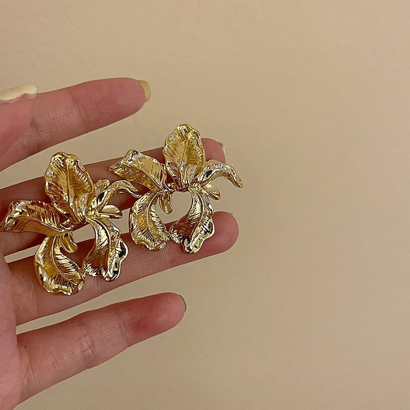 1 Pair Minimalist Flower Copper Enamel Rhinestones Drop Earrings Ear Studs