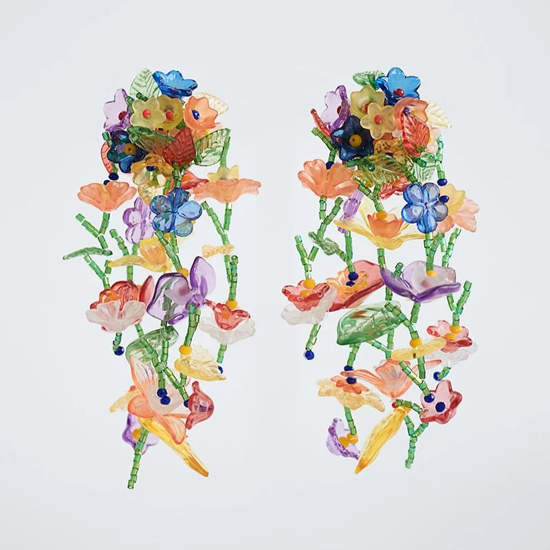 Dvacaman 2020 New Vintage Beaded Feldspar Drop Earrings for Women Boho Handmade Flower Rose Beads Tassel Earrings Dangle Jewelry