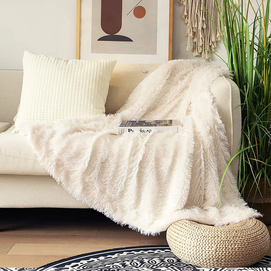 Home Decorative Soft Faux Fur Shaggy Throw Blanket Plush Fleece for Couch Sofa Bed Cover