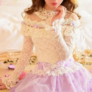 S/M/L White Princess Lace Long Sleeve Shirt SP165139