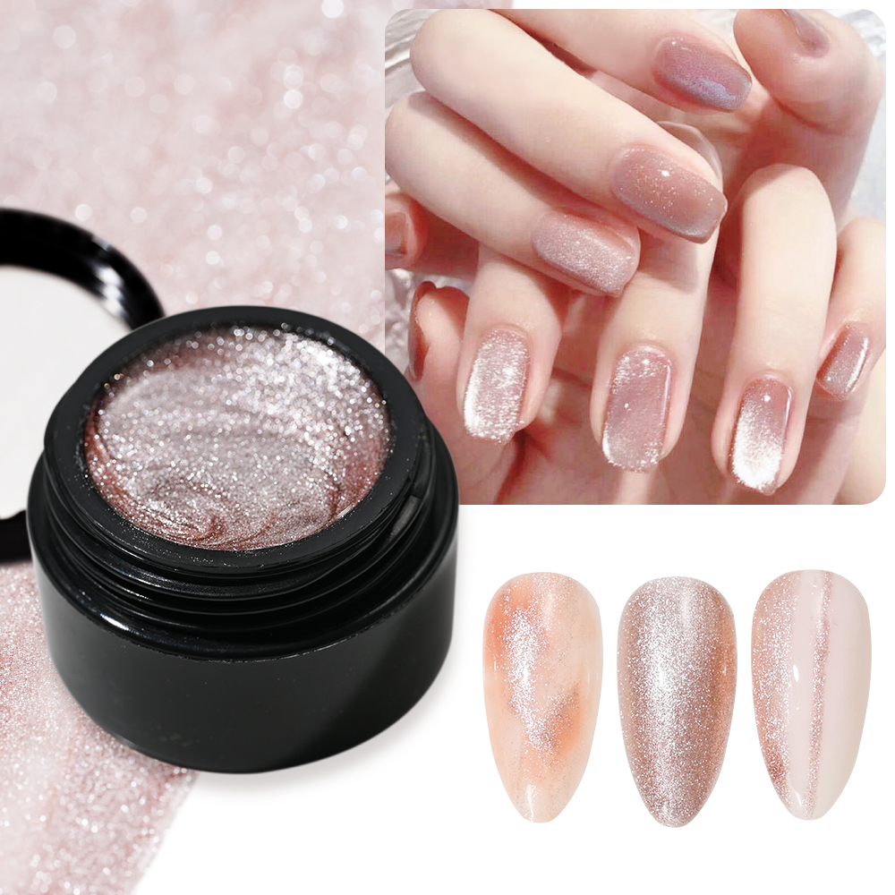 Bayuyun 6ML Aurora Cat Eye Gel Nail Polish Sparkling Glitter Magnetic Gel Varnis Semi Permanent Soak Off UV Gel Starry Cat Eye Gel